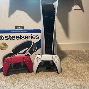 PLAYSTATION 5,TWO PS5 CONTROLLERS,ARCTIC STEEL SERIES HEADSET…LIKE NEW